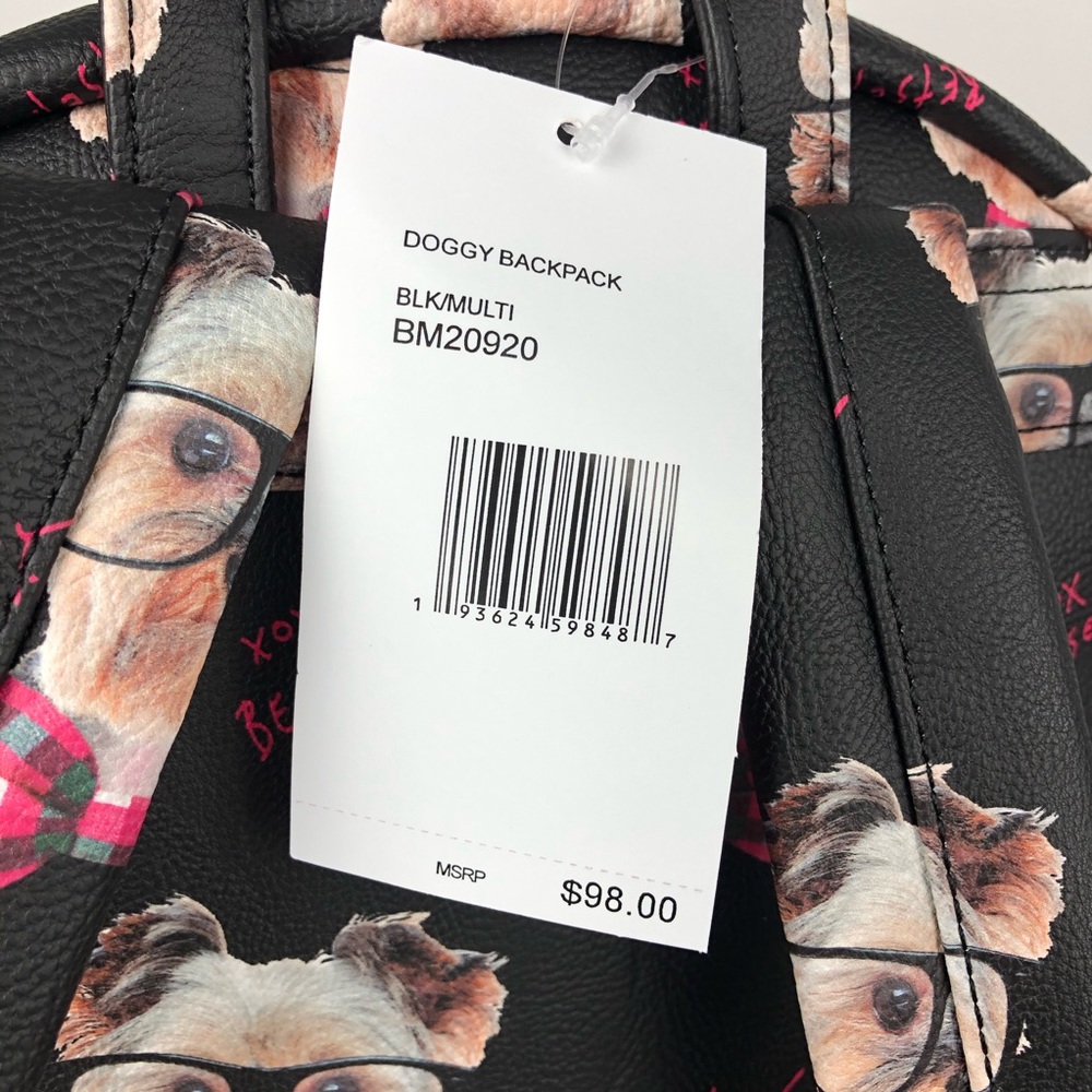 Betsey Johnson Nerdy Yorkie Bow Tie Dog Backpack - Picture 8 of 8